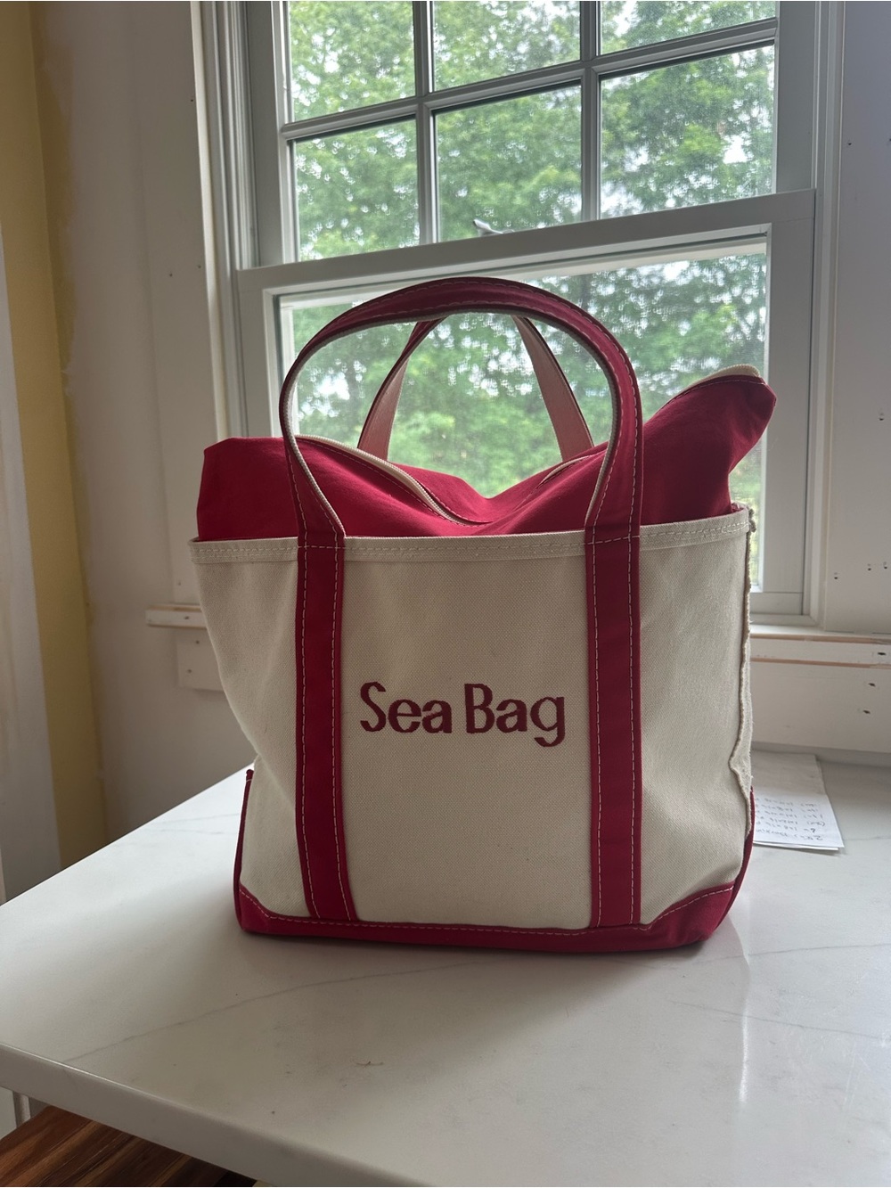 L.L. Bean Red and Cream Sea Bag Tote